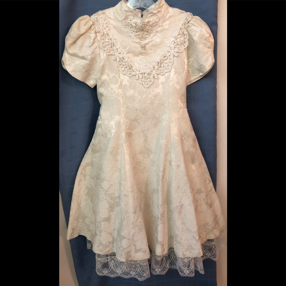 Vintage Girls Jessica McClintock White Flower Girl Party Dress 6X